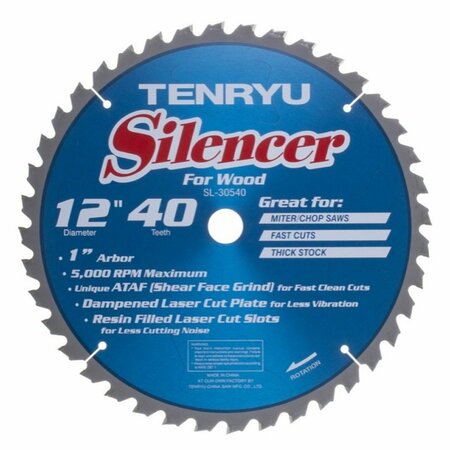 TENRYU 12in Silencer Miter Saw Blade 40T 1in Arbor SL-30540